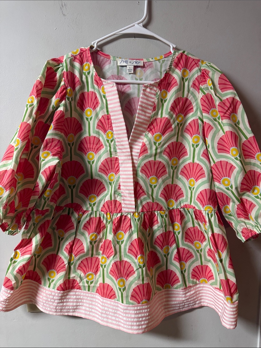 She + Sky Pink and Yellow Floral Peplum Blouse
